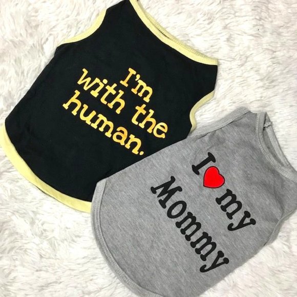 Set of 2 Drooling Dog I'm w/the Human & I Love My Mommy Cotton Blend T-Shirts - Picture 1 of 5